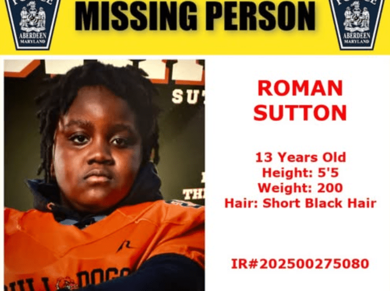 13 Year Old Football Player Roman Sutton Missing in Aberdeen