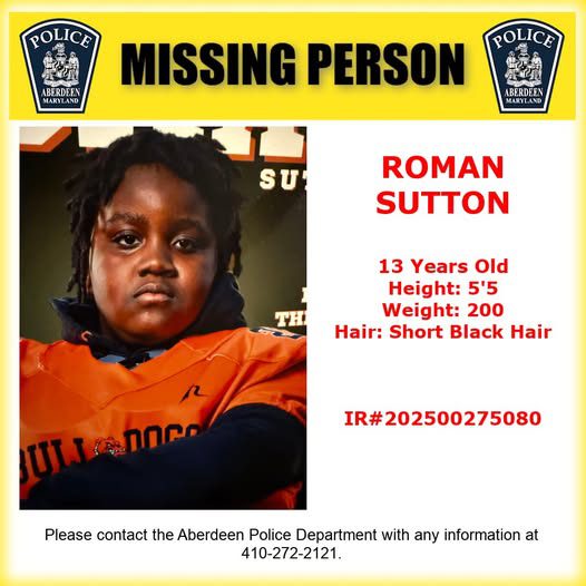 13-Year-Old Football Player Roman Sutton Missing in Aberdeen