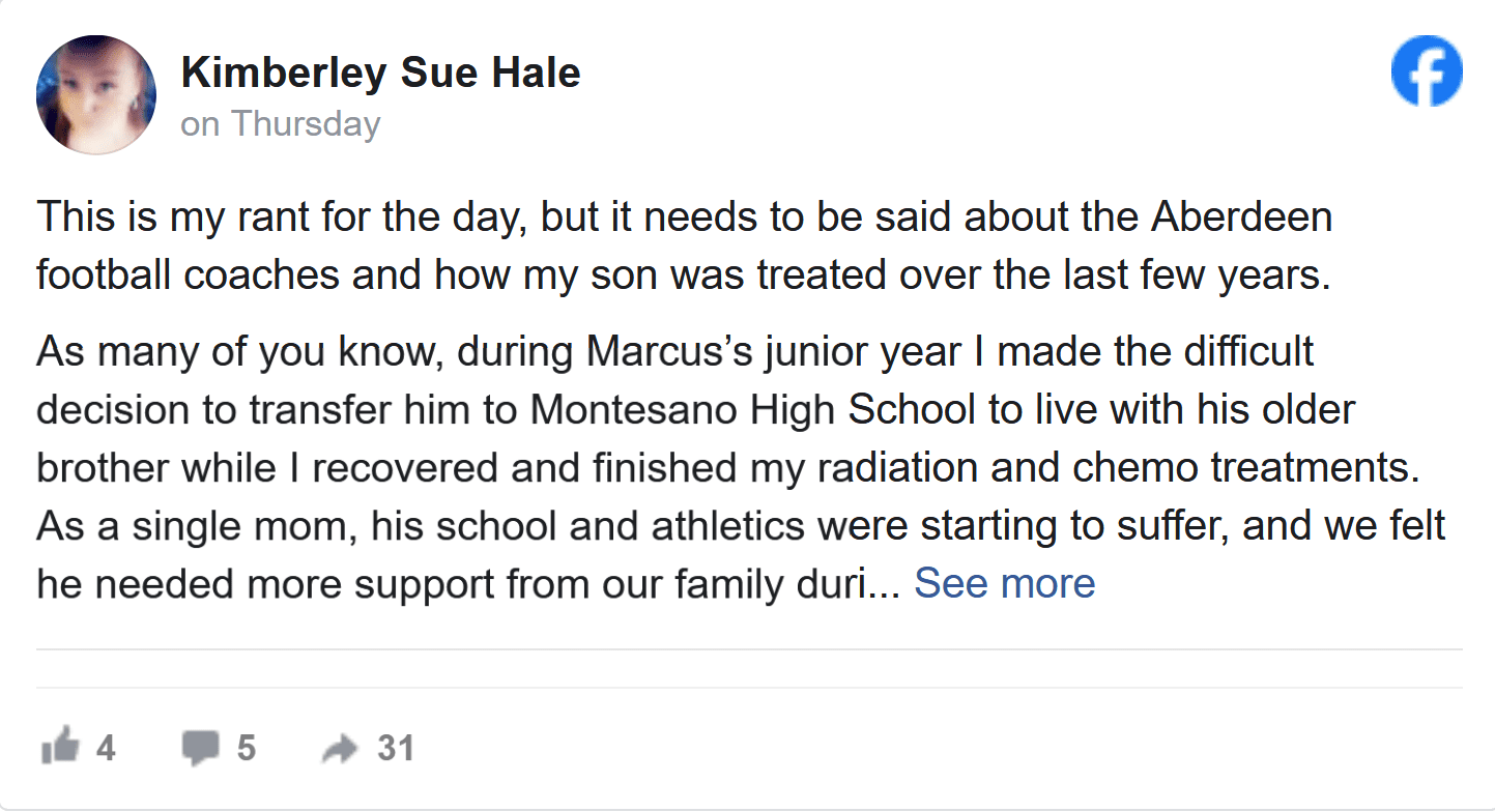 Aberdeen Football Coach Upset After Player Transfers To Montesano While His Mom Fights Cancer