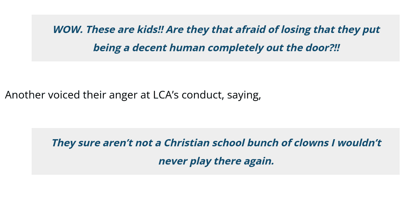 Belfry Players Left Outside In Freezing Cold While LCA Stayed Inside And Got Advantage