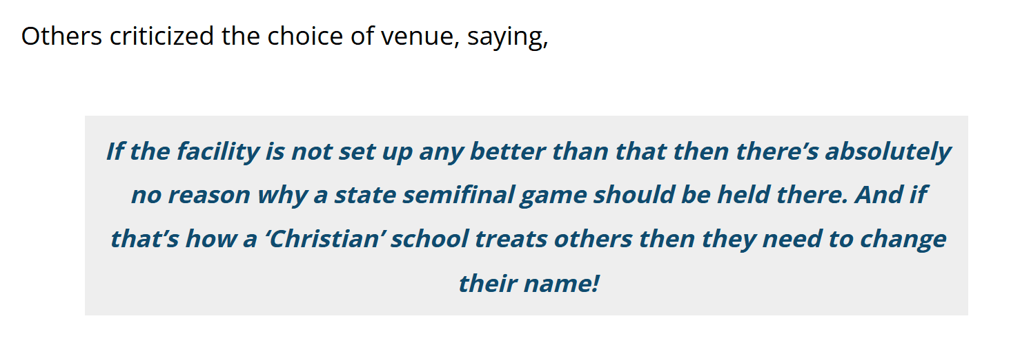 Belfry Players Left Outside In Freezing Cold While LCA Stayed Inside And Got Advantage