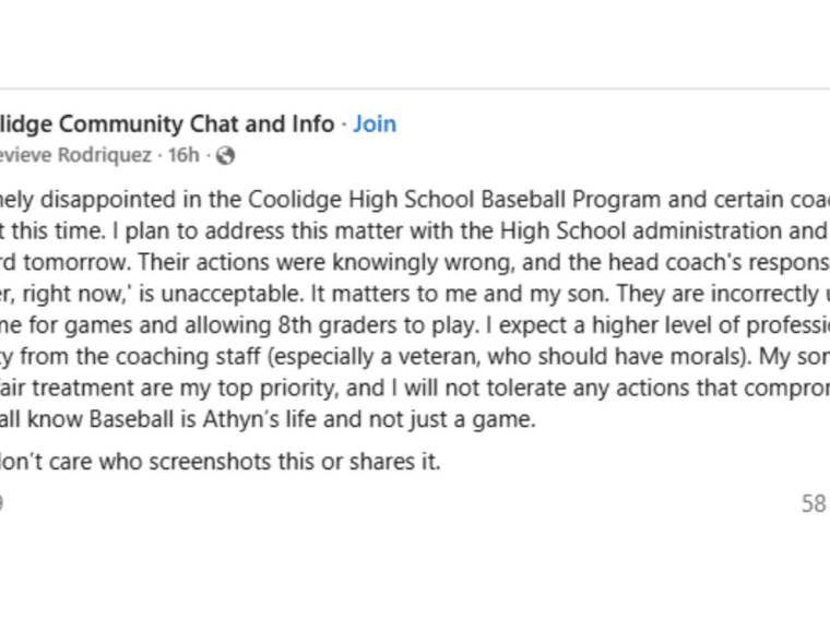 Coolidge Arizona Mom Says High School Baseball Coaches Used Her Son’s Name Without Permission