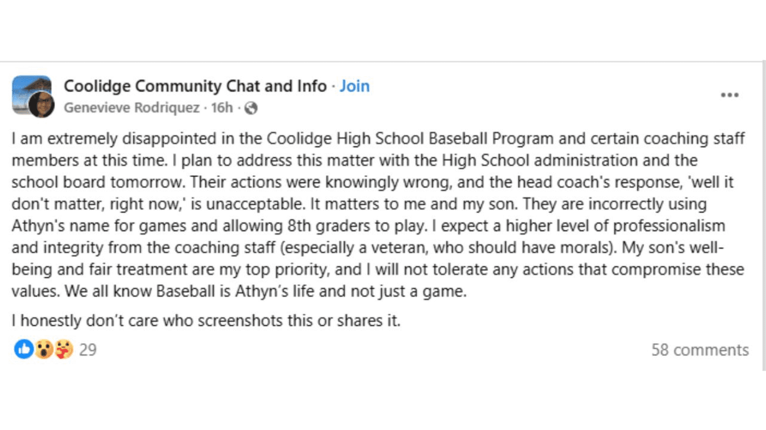 Coolidge Arizona Mom Says High School Baseball Coaches Used Her Son’s Name Without Permission