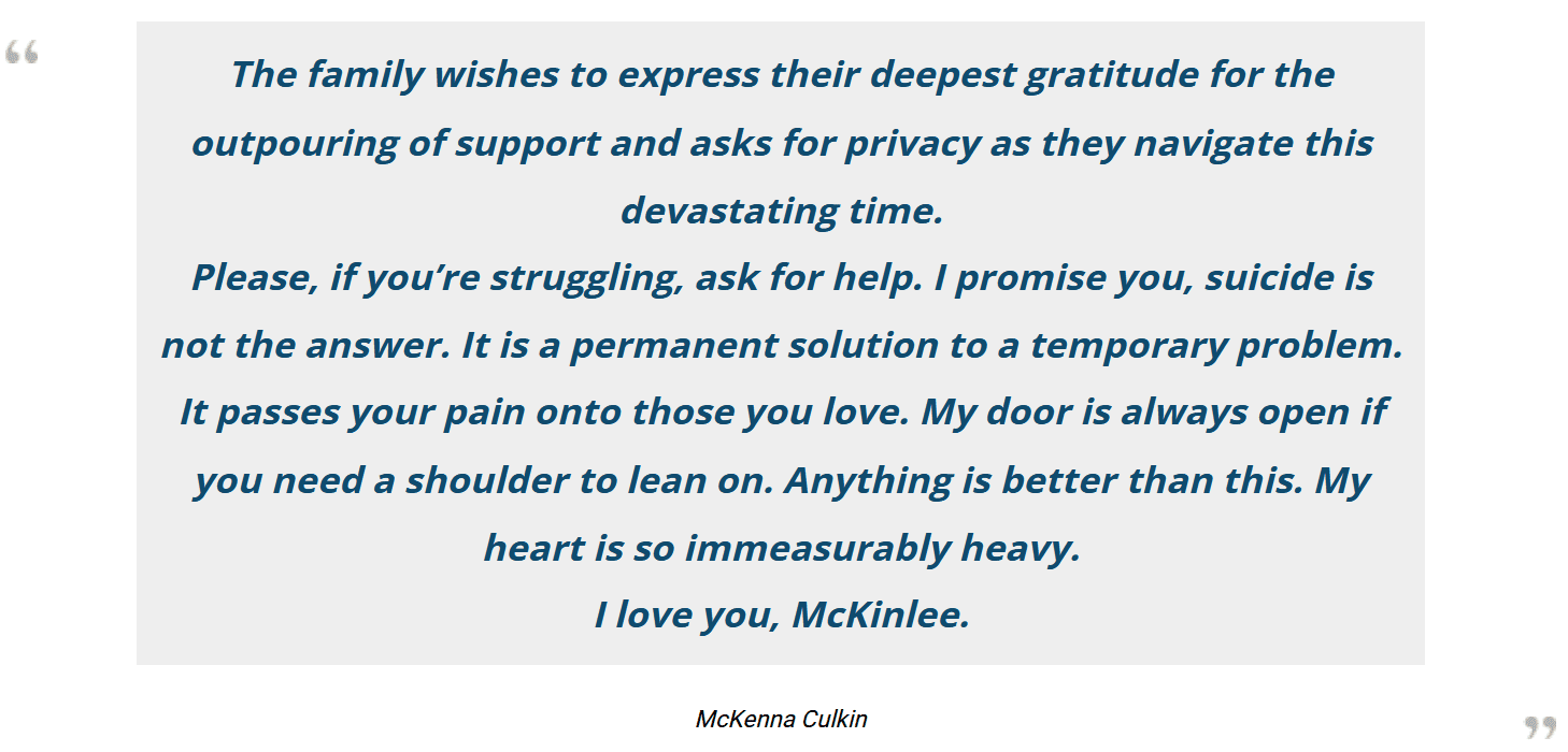 Former SLHS Cheerleader McKenna Culkin Shares Pain After Sister McKinlee’s Suicide