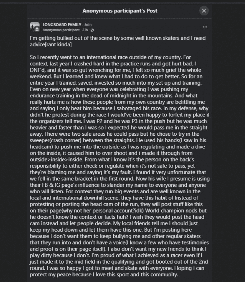 “I Am Being Bullied Out Of The Scene” A Downhill Skater Talks About Riders Hurting His Name