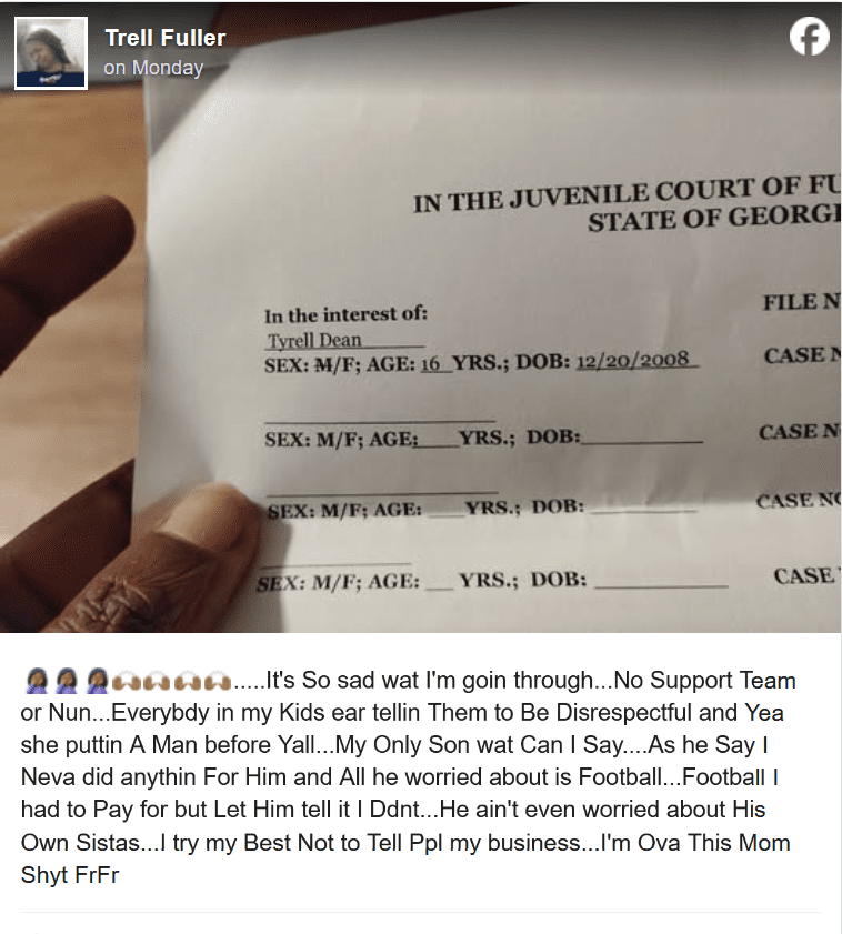 Mom Breaks Down After Paying Thousands for Her 16-Year-Old Football Star Son’s Gear, Now He’s Locked Up in Fulton County Juvenile Detention and Says She “Did Nothing” for Him