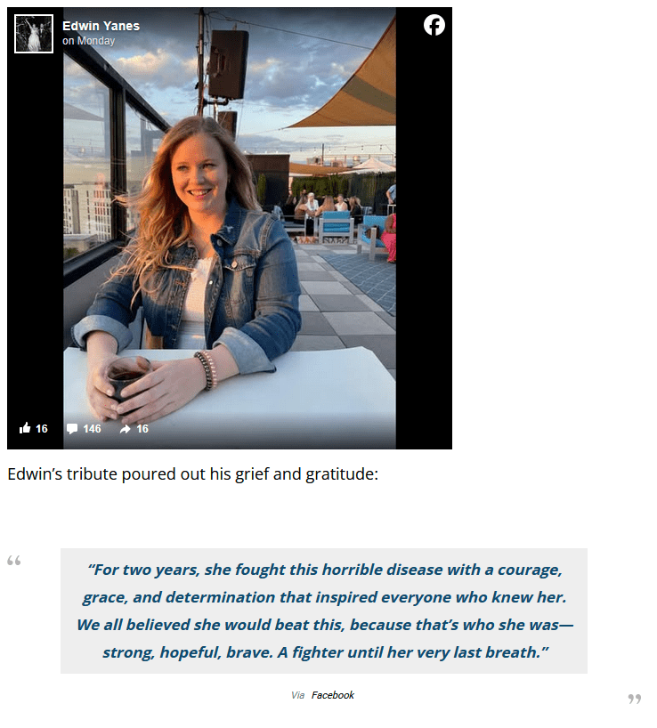 Remembering Meredith Ashley Yanes who passed away at 30 after her long sarcoma fight