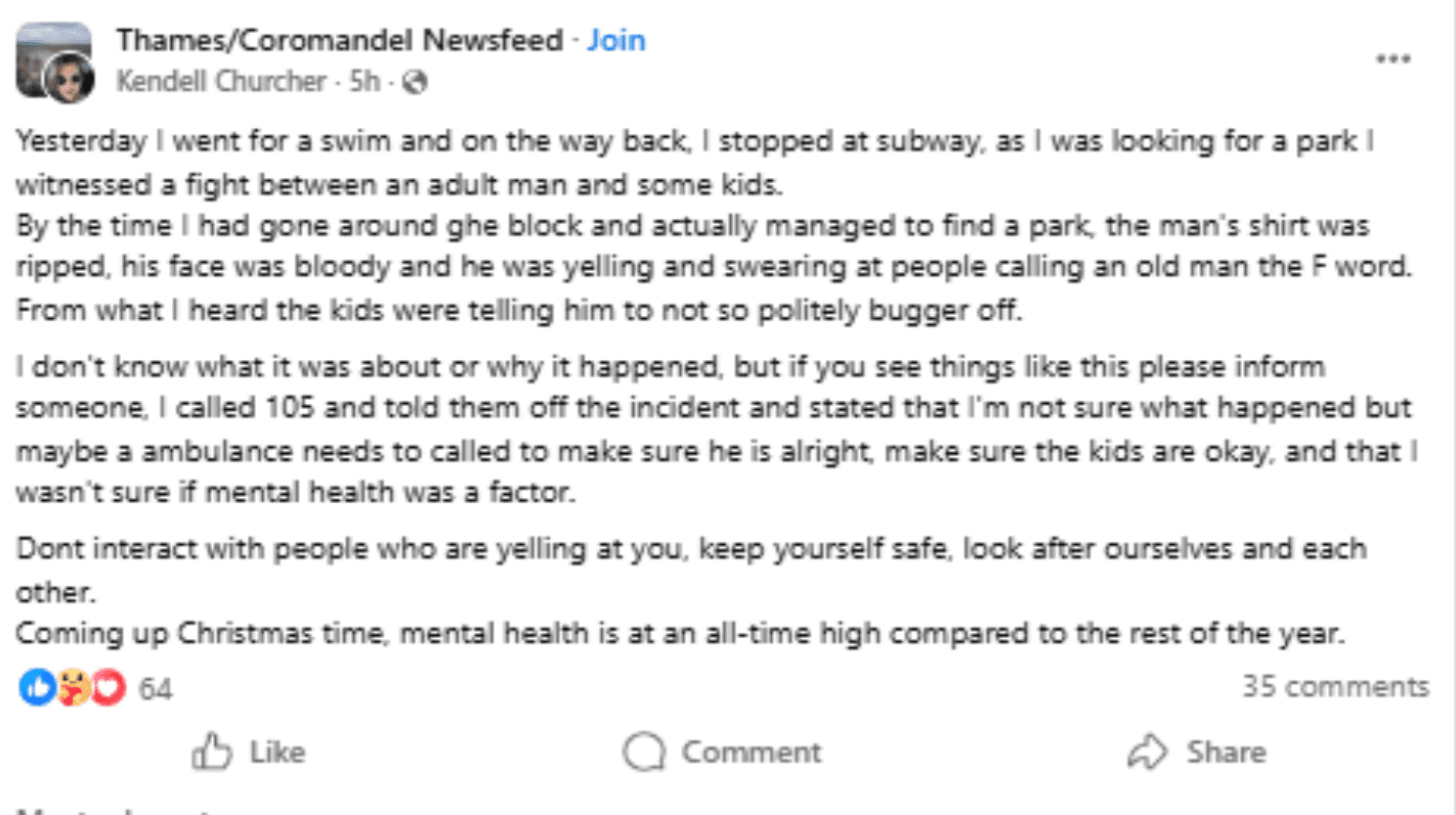 Thames Resident Stops For A Swim Then Sees A Fight Break Out Between A Man And Kids Outside Subway