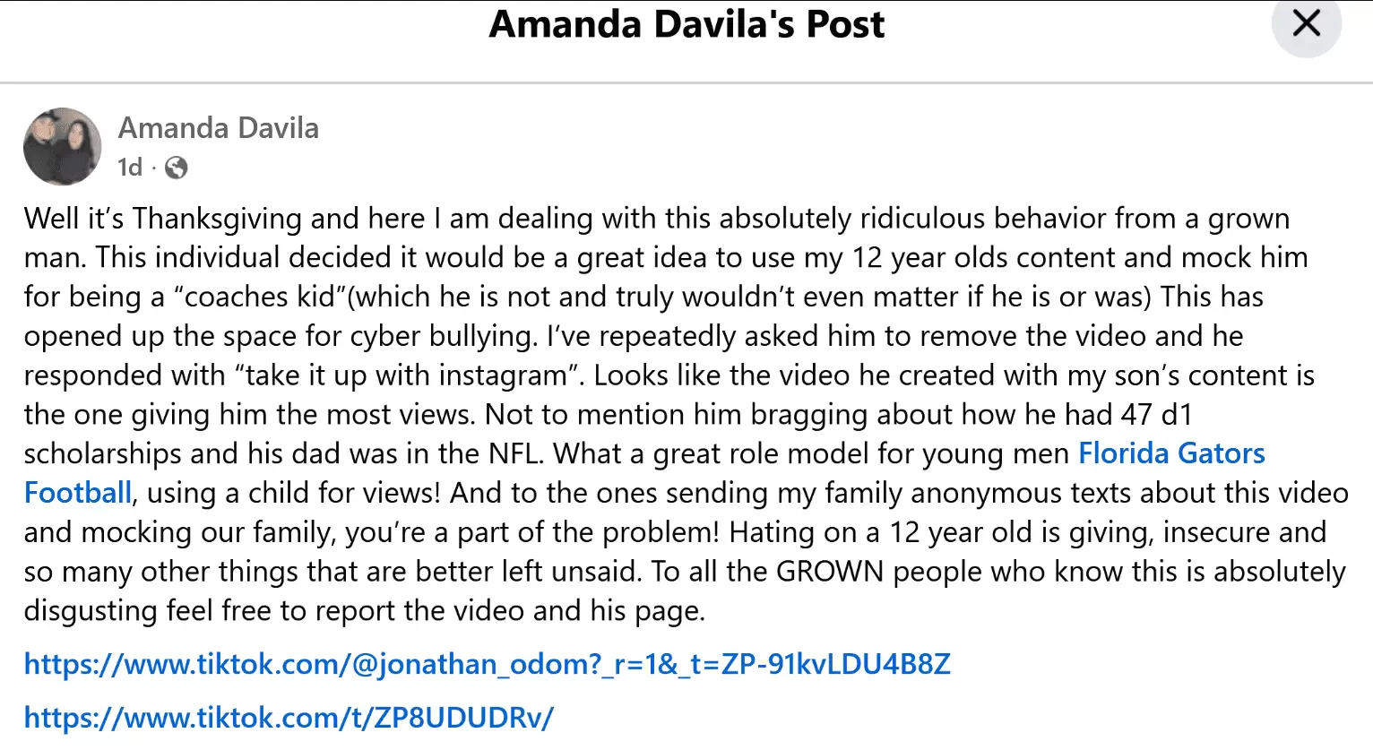 Thanksgiving Ruined in Florida as a Man Exploits My 12-Year-Old’s Content for Views