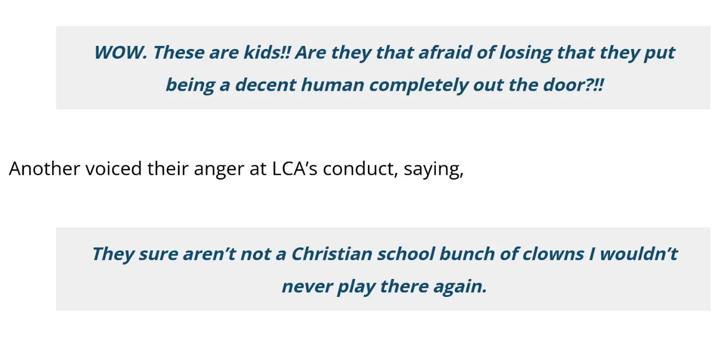 Belfry Players Left Outside In Freezing Cold While LCA Stayed Inside And Got Advantage