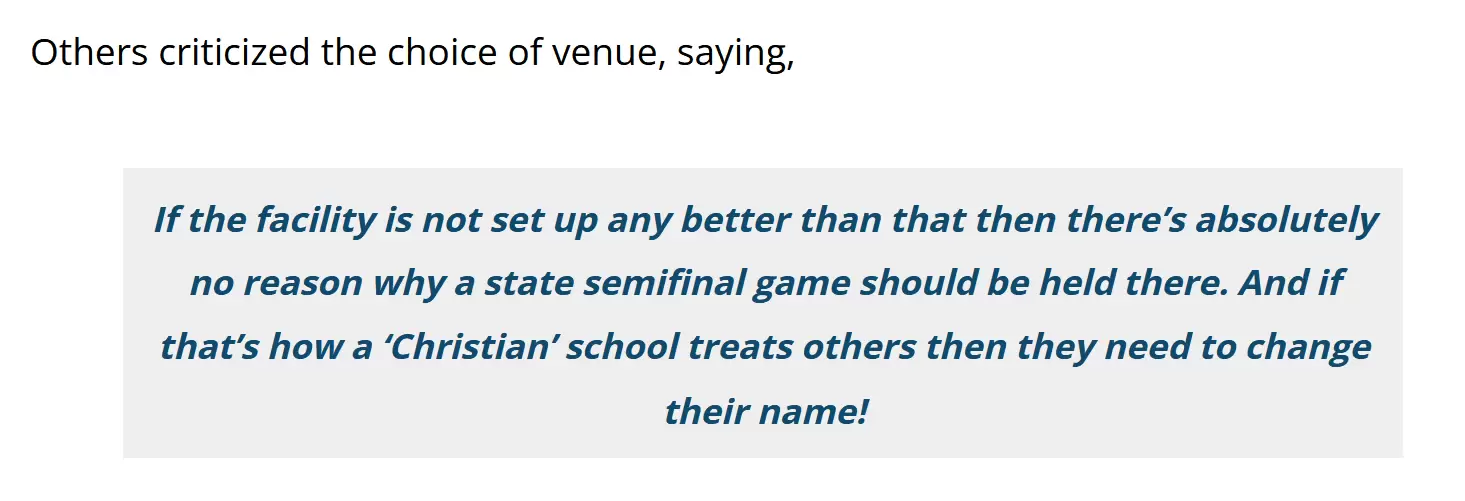 Belfry Players Left Outside In Freezing Cold While LCA Stayed Inside And Got Advantage