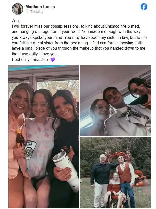 Former Huntley High School Cheerleader Zoe Lucas Dies At 26 After Fighting MNGIE For Three Years (3) Former Huntley High School Cheerleader Zoe Lucas Dies At 26 After Fighting MNGIE For Three Years