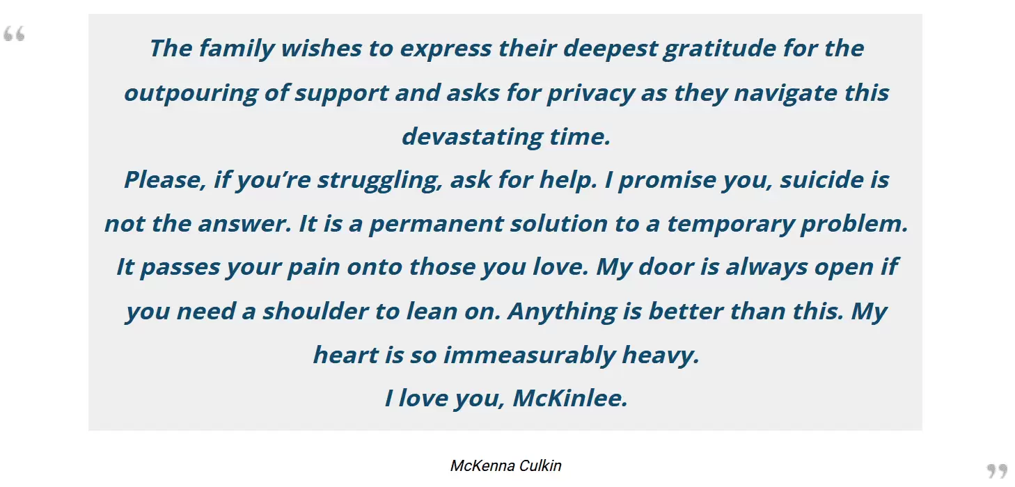 Former SLHS Cheerleader McKenna Culkin Shares Pain After Sister McKinlee’s Suicide