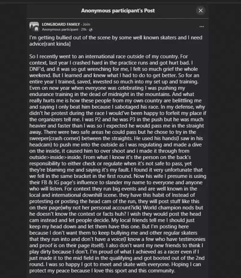 “I Am Being Bullied Out Of The Scene” A Downhill Skater Talks About Riders Hurting His Name (2) “I Am Being Bullied Out Of The Scene” A Downhill Skater Talks About Riders Hurting His Name